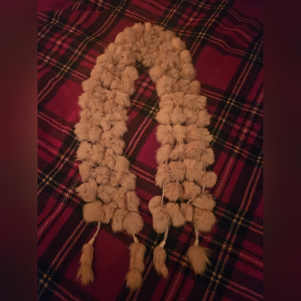 Vintage rabbit fur poof ball winter scarf